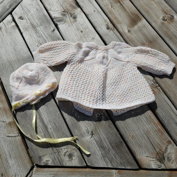 Crochet Baby Sweater Jacket & Crochet Baby Hat Set 3-6 months - Picture 1 of 6